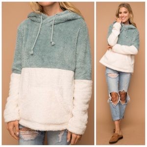Mint two toned soft furry hoodie